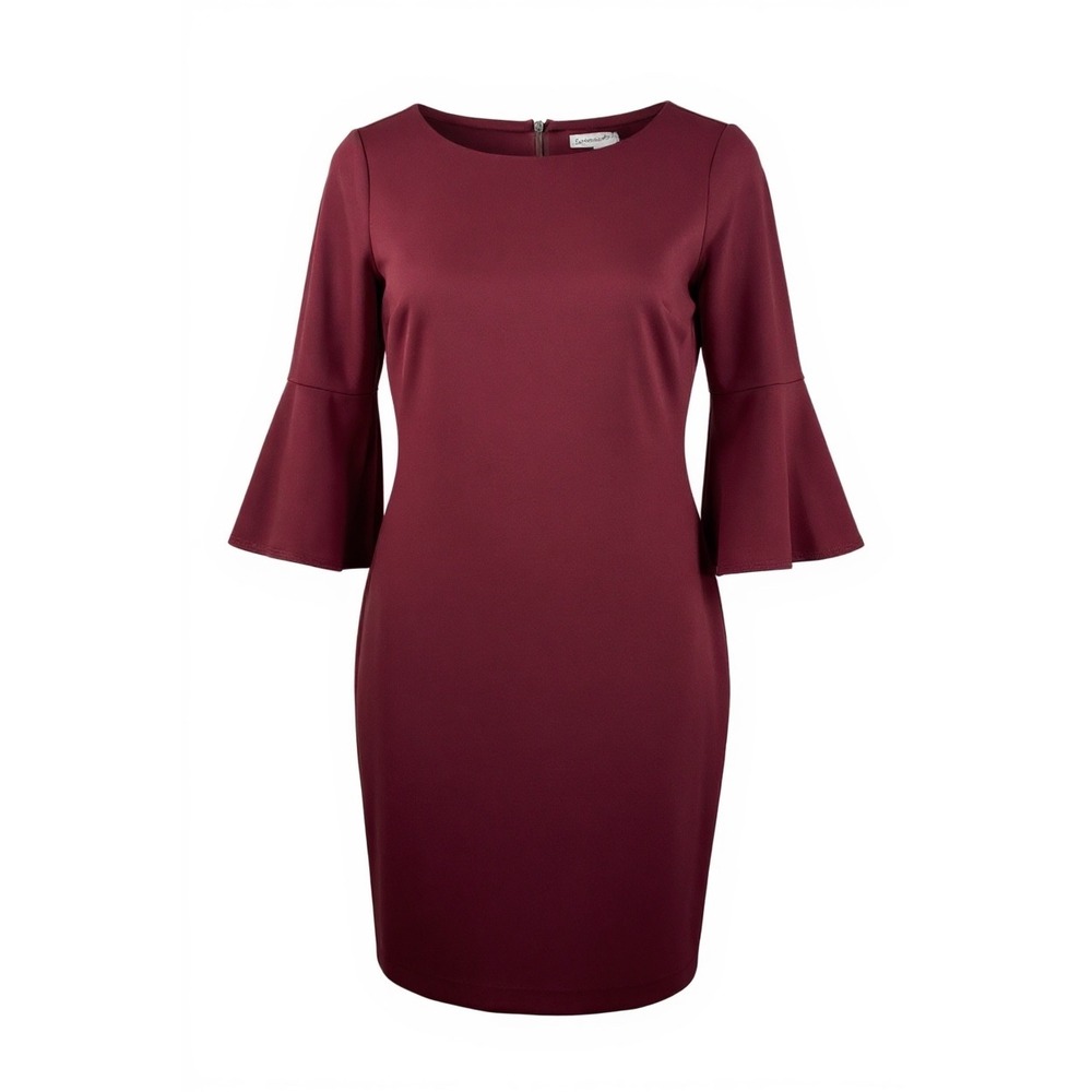 Calvin Klein Burgundy Bell Sleeve‎ Scuba Sheath Dress 90s preppy 90s Size 8